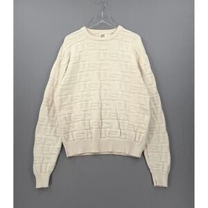 VINTAGE USC Textured Knit Sweater Mens XXL Cream Oversized Cotton Made in USA